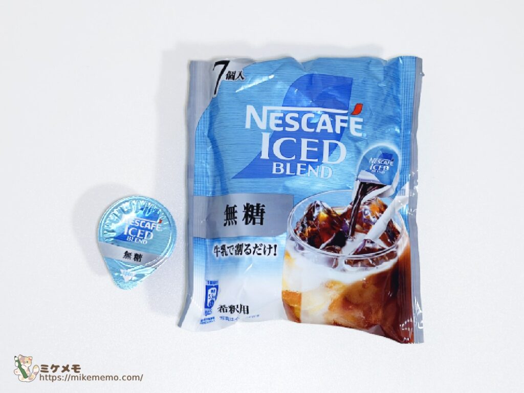 ネスカフェ アイスブレンド ポーション 無糖のパッケージと1個分のポーション